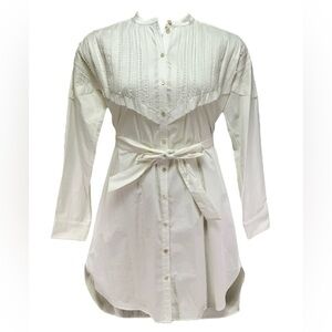 BURBERRY BUTTON FRONT PINTUCK WHITE SHIRT- DRESS SIZE 10